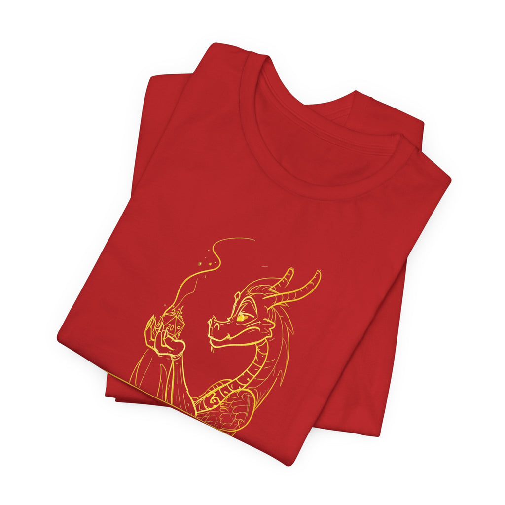 Dragon Dice T‑Shirt — Minimalist Dragon Holding D20 Gaming Tee