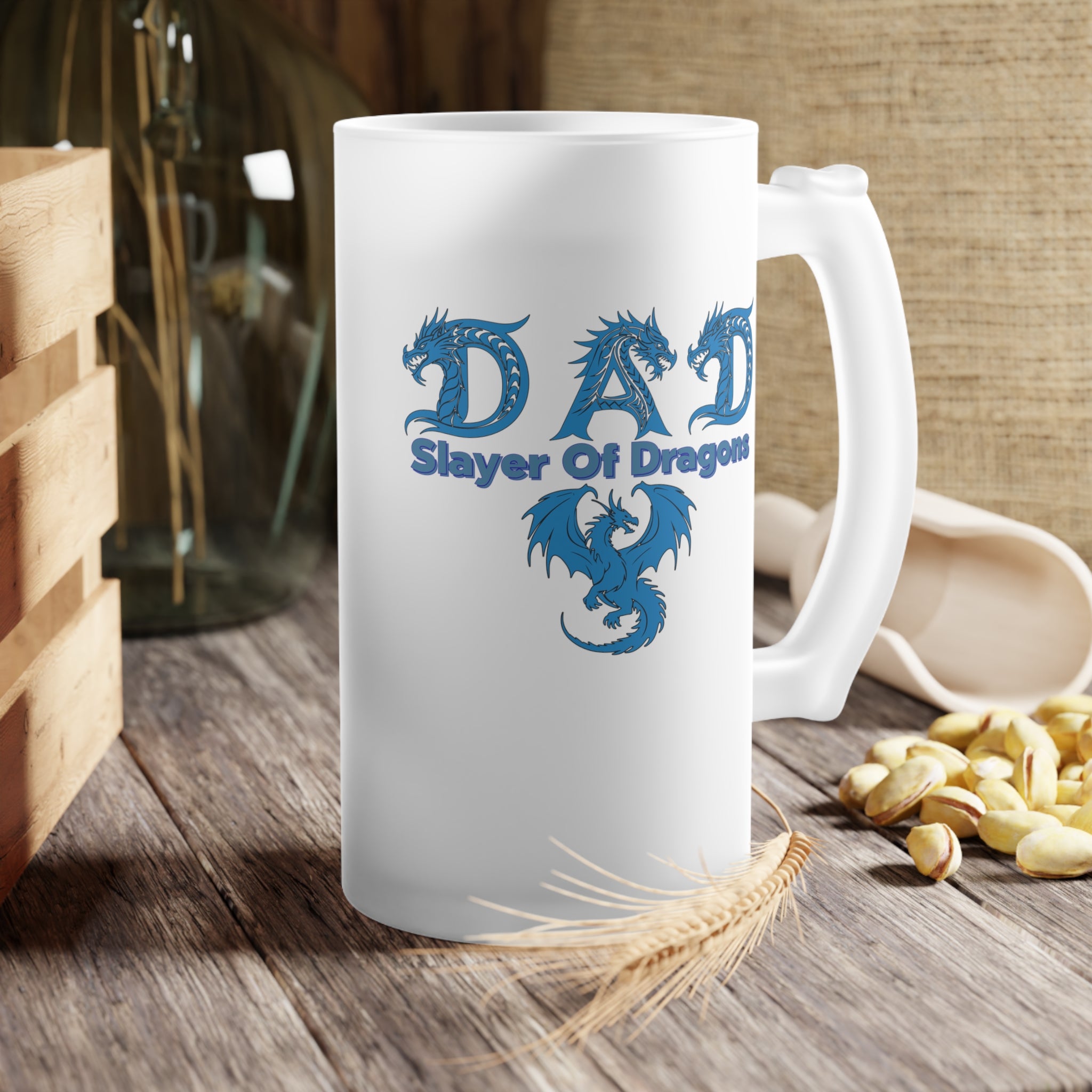 Dad Slayer of Dragons Frosted Beer Mug