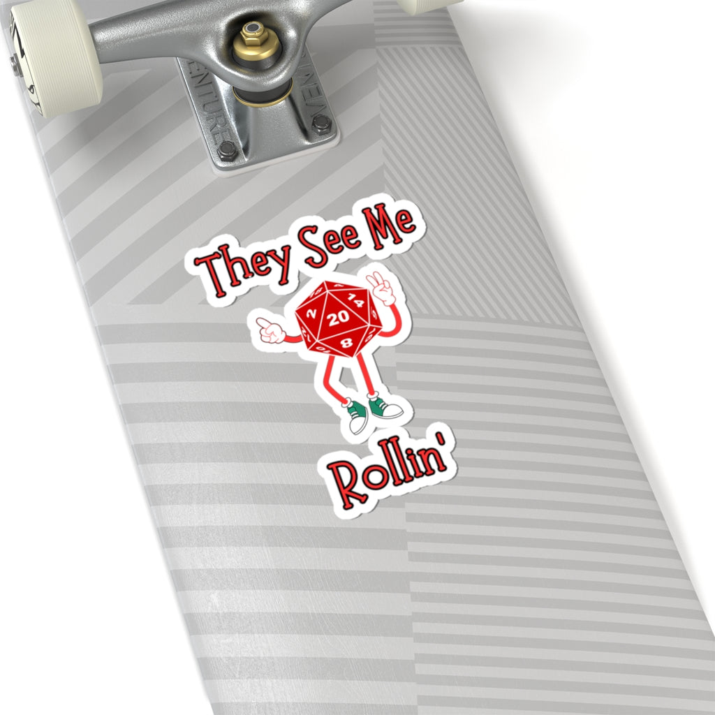 They See Me Rollin' D20 Sticker — RPG Dice Kiss-Cut Vinyl Sticker