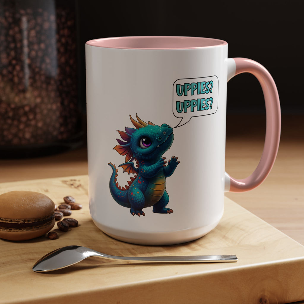 Dragon Coffee Mug - Cute Blue Dragon Saying 'Uppies? Uppies?' - Fantasy D20 Gamer Gift (15oz)