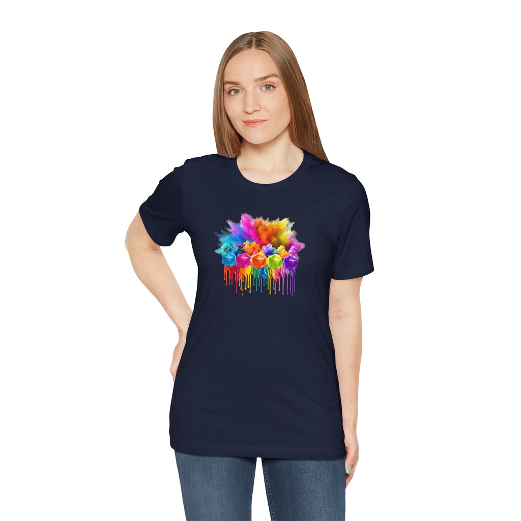 Colorful Dripping D20 T-Shirt – Rainbow D20 Art Tee