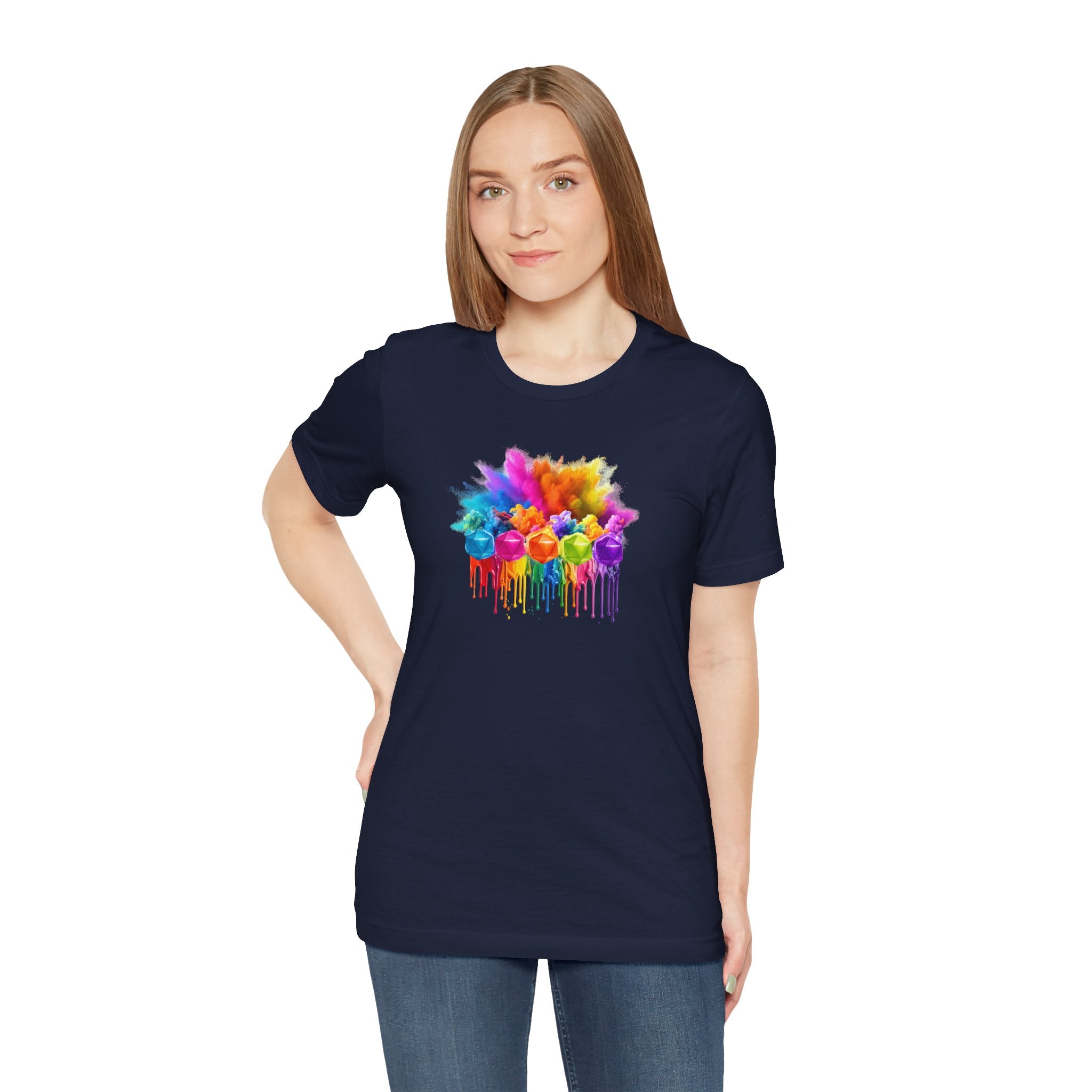 Colorful Dripping D20 T-Shirt – Rainbow D20 Art Tee