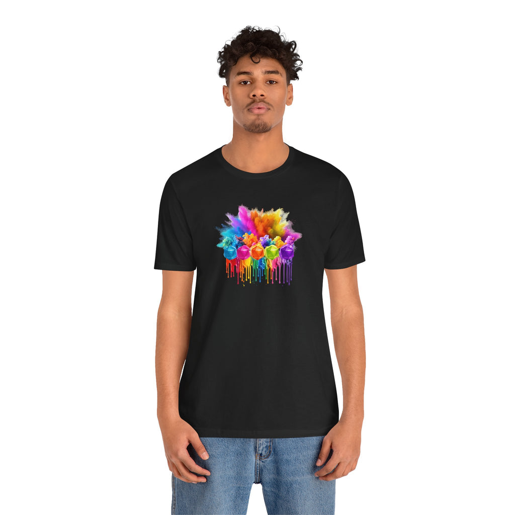 Colorful Dripping D20 T-Shirt – Rainbow D20 Art Tee