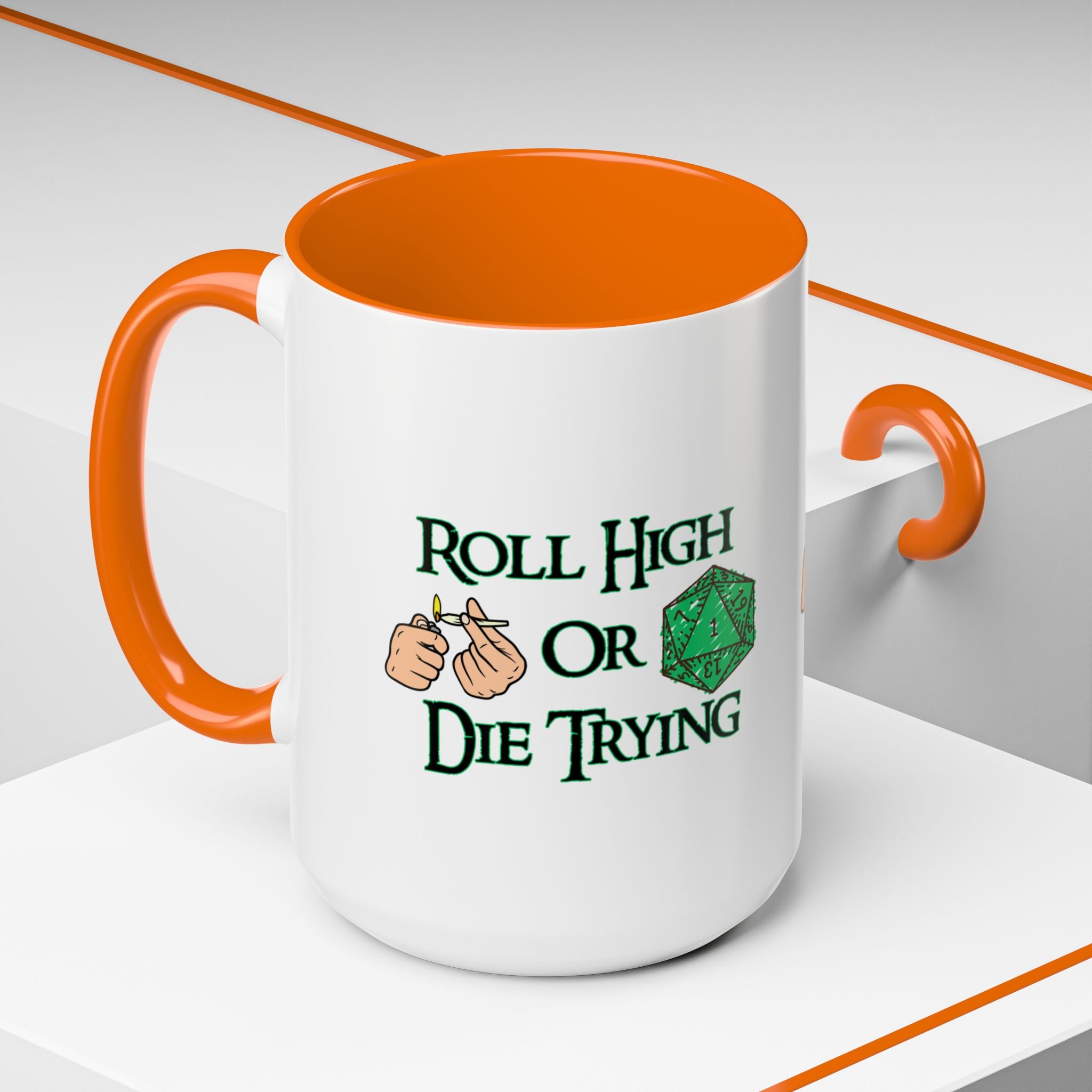 Coffee Mug — "Roll High or Die Trying" D20 Dice Gamer Mug (15oz)