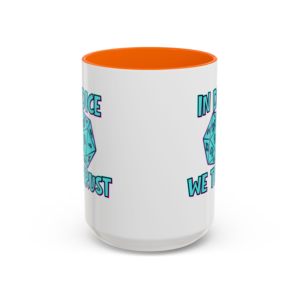 D20 Coffee Mug — "In Dice We Trust" Gamer RPG Dice Mug (15oz Accent)