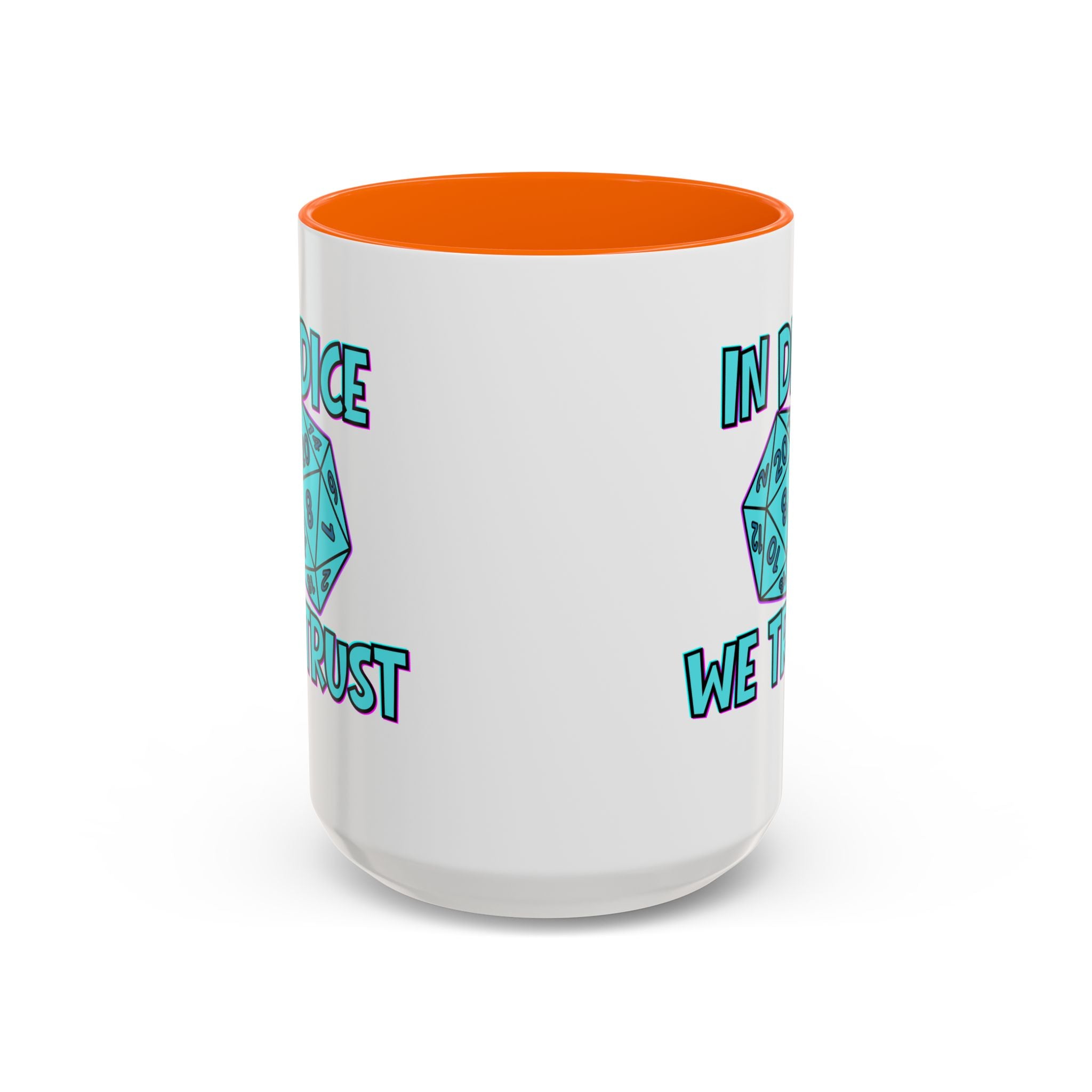 D20 Coffee Mug — "In Dice We Trust" Gamer RPG Dice Mug (15oz Accent)