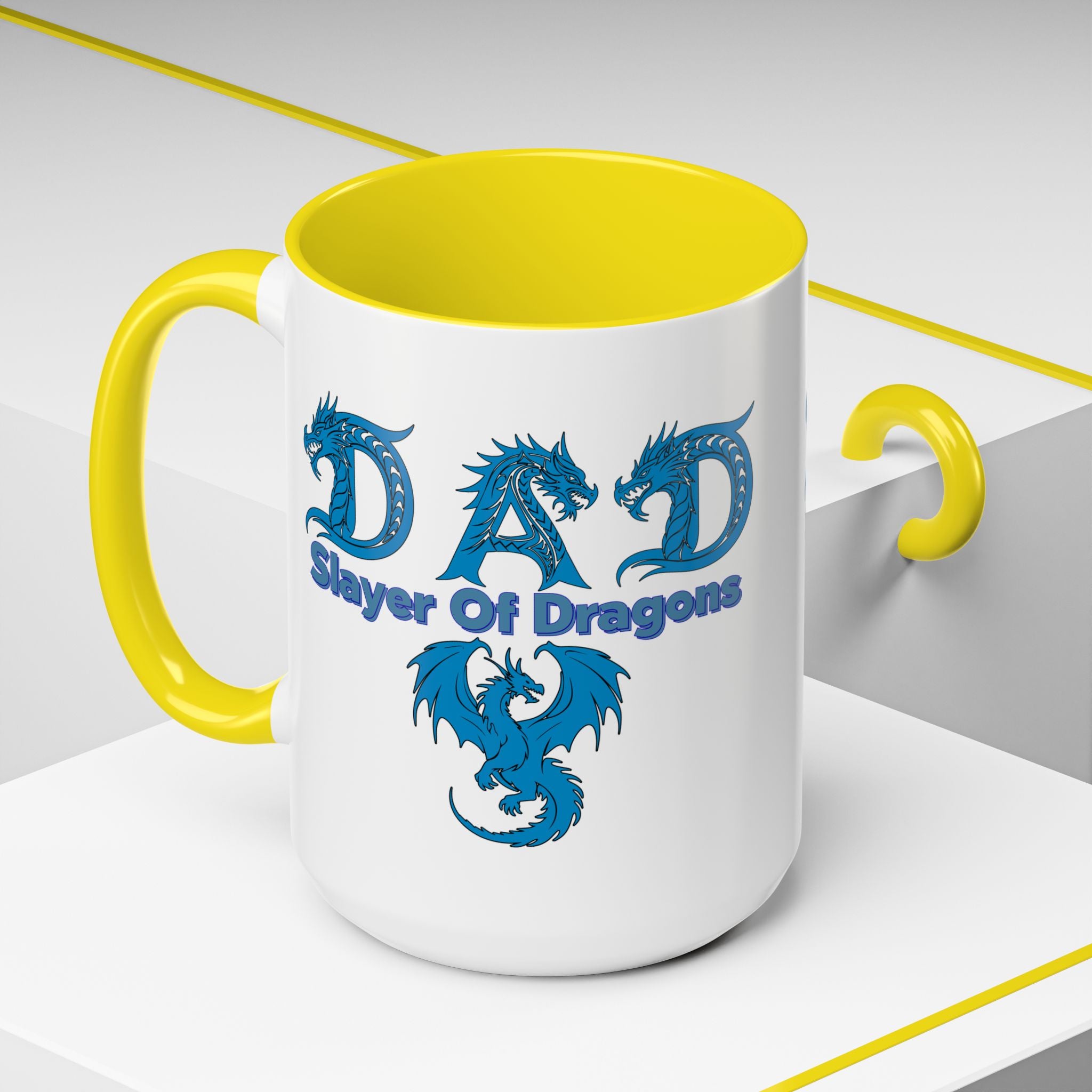 Dad Slayer of Dragons Accent Coffee Mug — Fantasy Dungeons & Dragons Gift