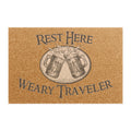 Doormat — "Rest Here Weary Traveler" Rustic Beer Mug Welcome Mat