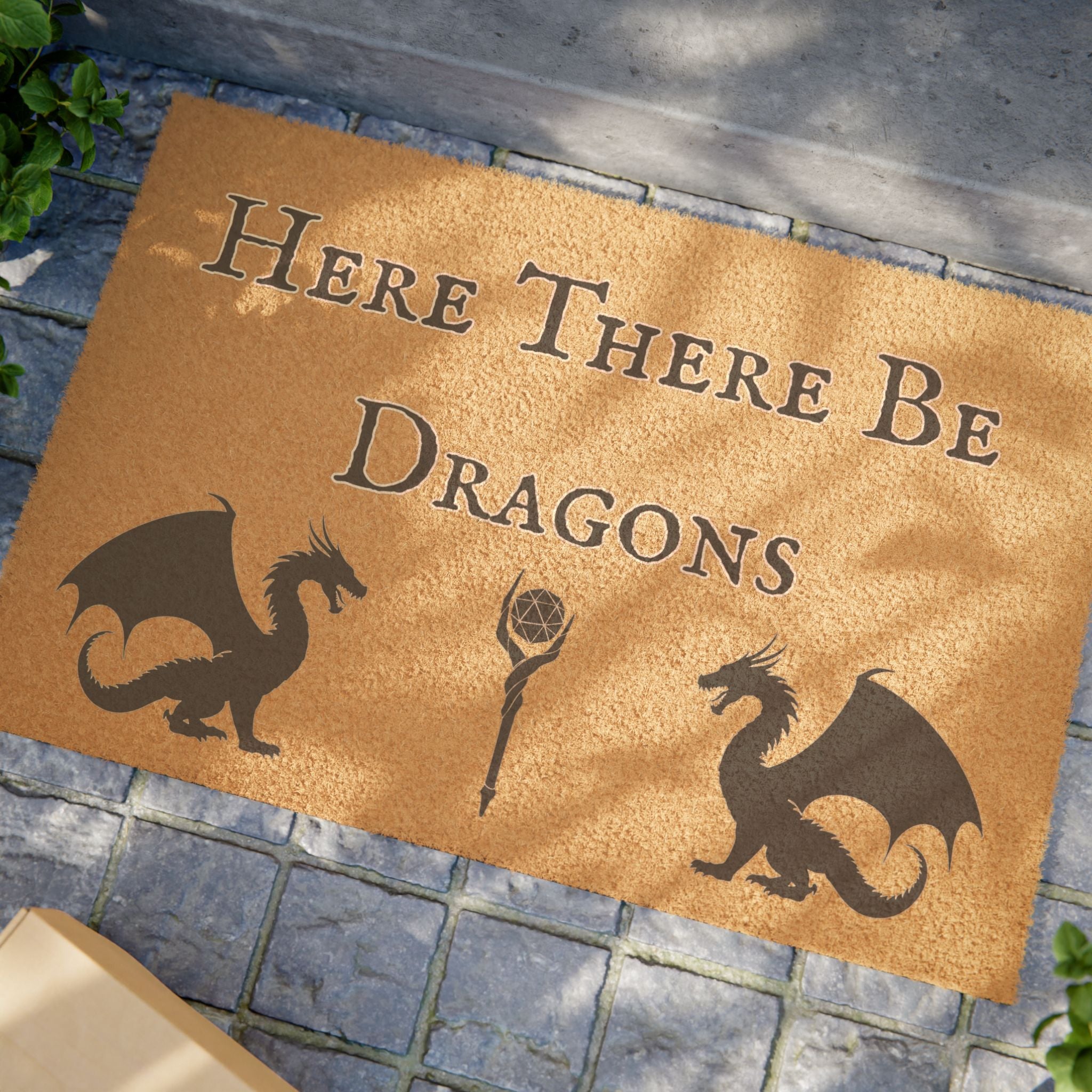 Doormat — "Here There Be Dragons" Fantasy Welcome Mat