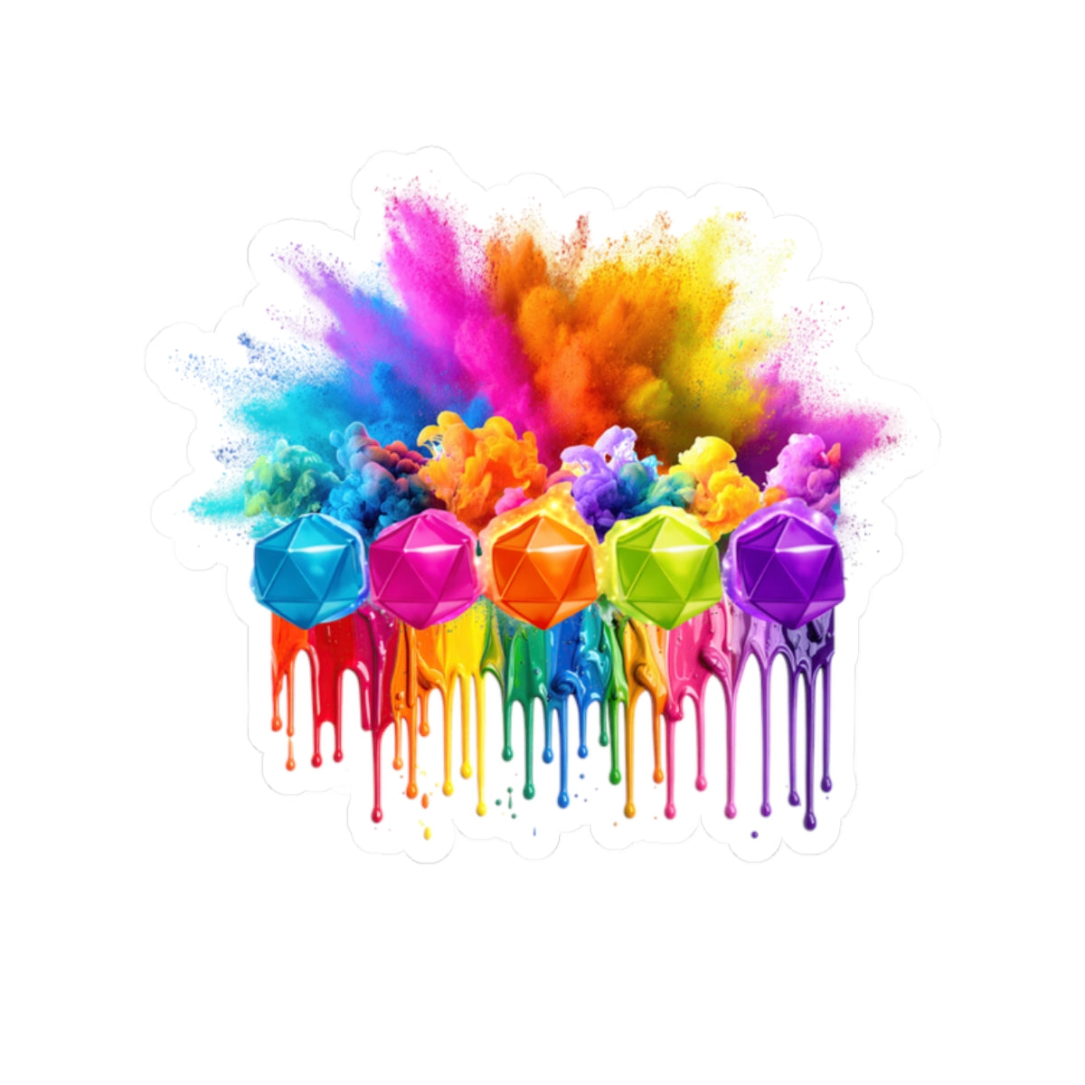 Colorburst Drip D20 Kiss-Cut Sticker — Rainbow Paint Splash Laptop Decal