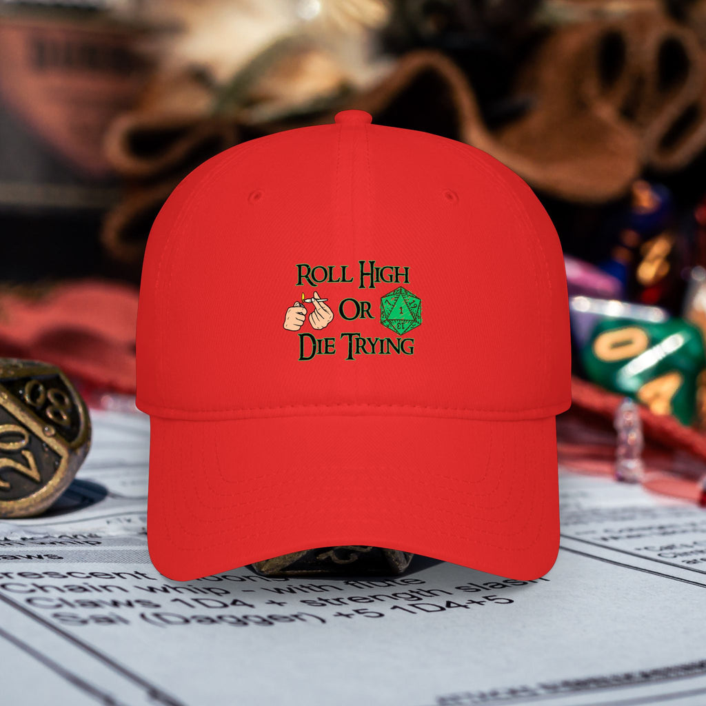 Roll High or Die Trying Baseball Cap — D20 Dice RPG Gamer Hat