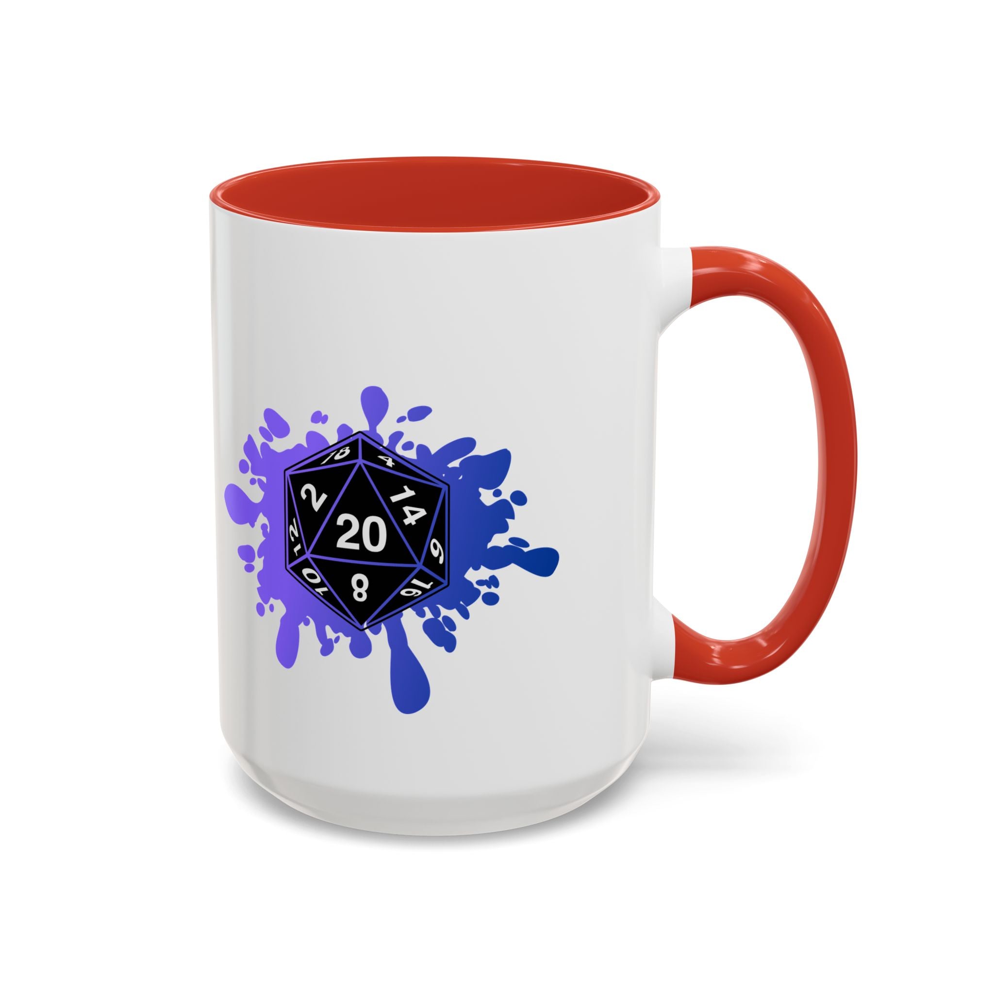 D20 Splash Coffee Mug — Gamer Dice 15oz Accent Mug