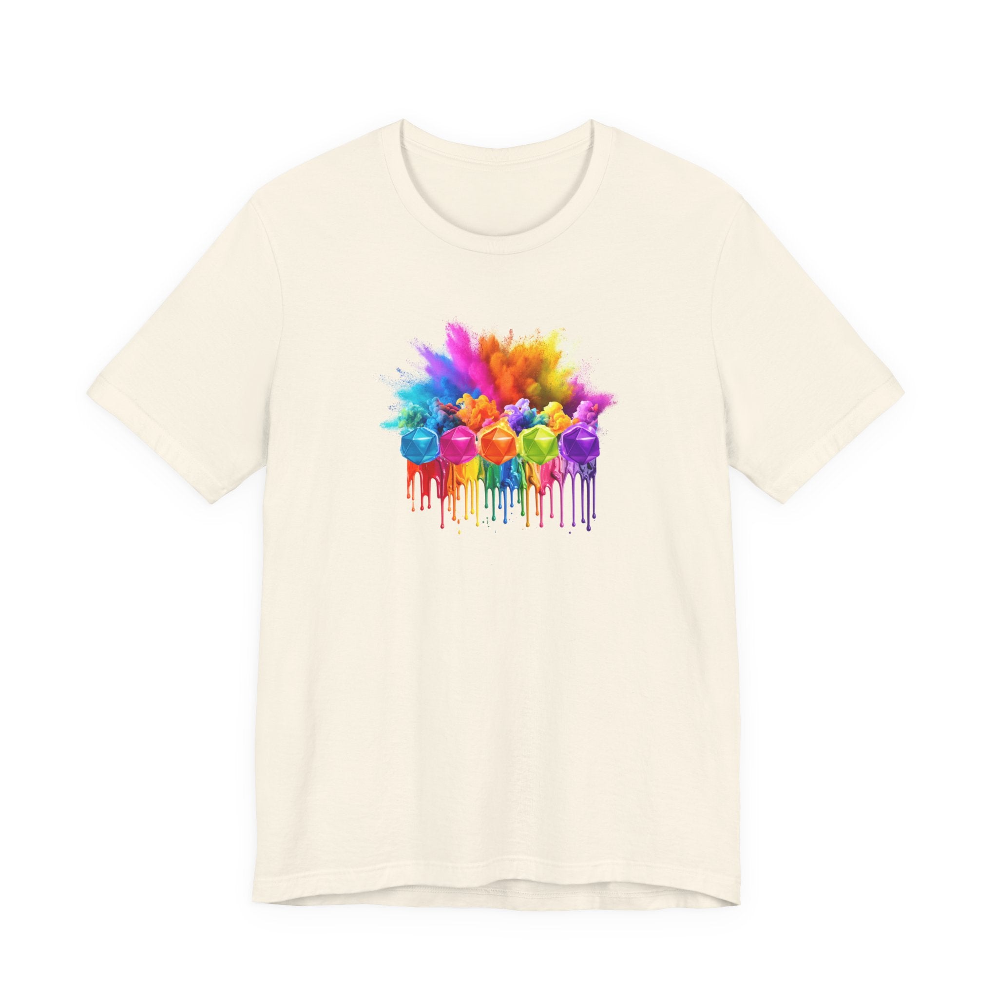 Colorful Dripping D20 T-Shirt – Rainbow D20 Art Tee